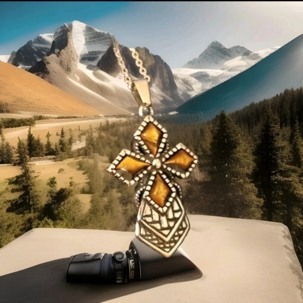 Tiger's Eye Cross Pendant Necklace Stainless Steel